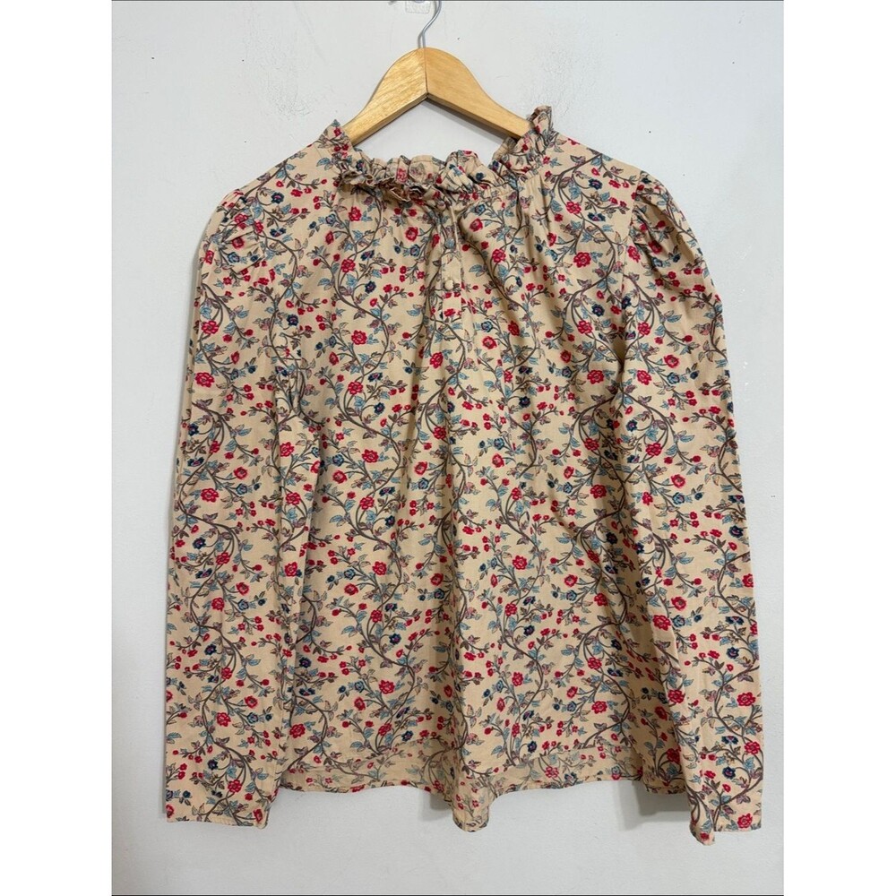 House of Harlow Cotton Floral Ruffle-Neck Long-Sleeve Peasant Top XL Cottagecore